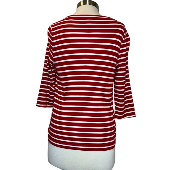 Croft & Burrow Women's Medium Top Red and White Stripes 3/4 Sleeves Round Neck - Picture 5 of 10
